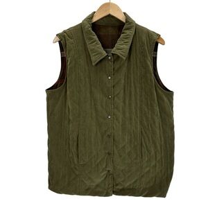 Denim & Co. Quilted Reversible Plaid Snap Button Chore Vest Vintage Large